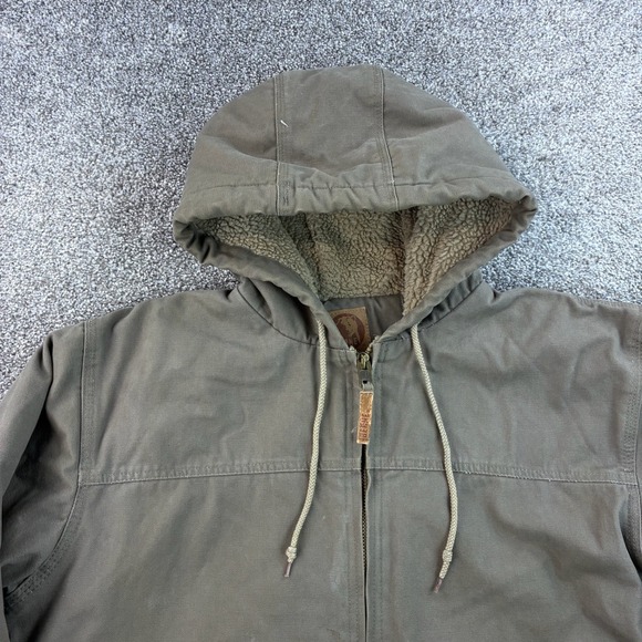 Berne Canvas Chore Jacket Mens L Brown Fleece Lined Hooded Barn Carhartt Style - Picture 3 of 7